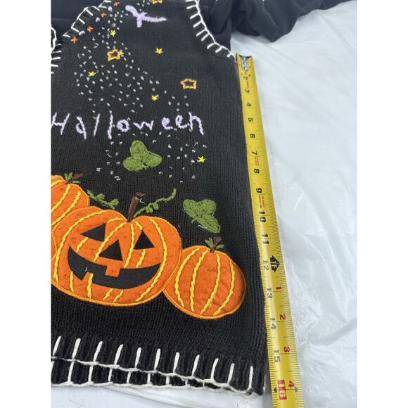 VTG Holiday Editions Halloween Sweater Vest Women XL Black Jack O Lantern Bats - Picture 5 of 14